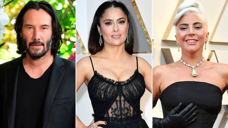 Keanu Reeves Salma Hayek y Lady Gaga